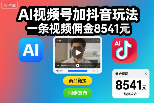 AI视频号加抖音玩法,一条视频佣金8541米-皓哥创业笔记