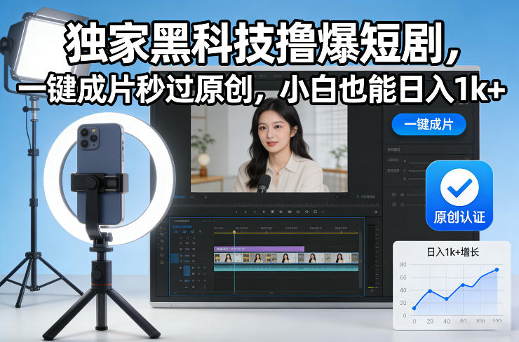 独家黑科技撸爆短剧，一键成片秒过原创，小白也能日入1k+【揭秘】-皓哥创业笔记