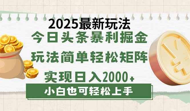 （14120期）今日头条2025最新玩法，思路简单，复制粘贴，轻松实现矩阵日入2000+-皓哥创业笔记