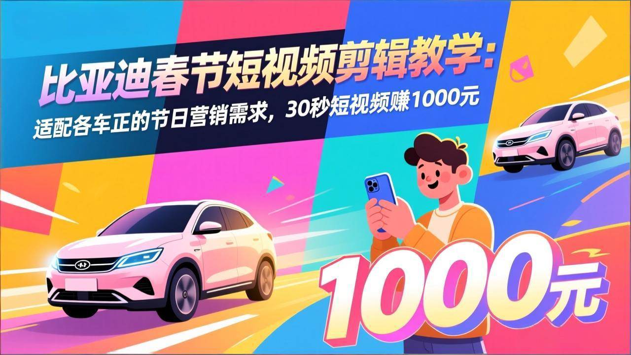 （17320期）比亚迪春节短视频剪辑教学：适配各车企的节日营销需求，30秒短视频赚1000元-皓哥创业笔记