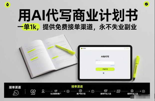 用AI代写商业计划书，一单1k，提供免费接单渠道，永不失业副业-皓哥创业笔记