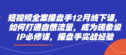 短视频全案操盘手12月线下课，如何打通自然流量，成为现象级IP必修课，操盘手实战经验-皓哥创业笔记