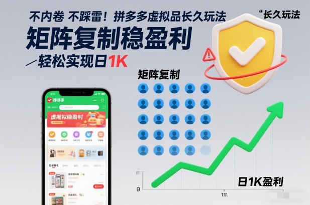 不内卷不踩雷！拼多多虚拟品长久玩法，矩阵复制稳盈利，轻松实现日1K【揭秘】-皓哥创业笔记