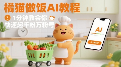 有趣的橘猫买菜做饭视频，用AI一键搞定，1分钟教会你，快速起千粉万粉号-皓哥创业笔记